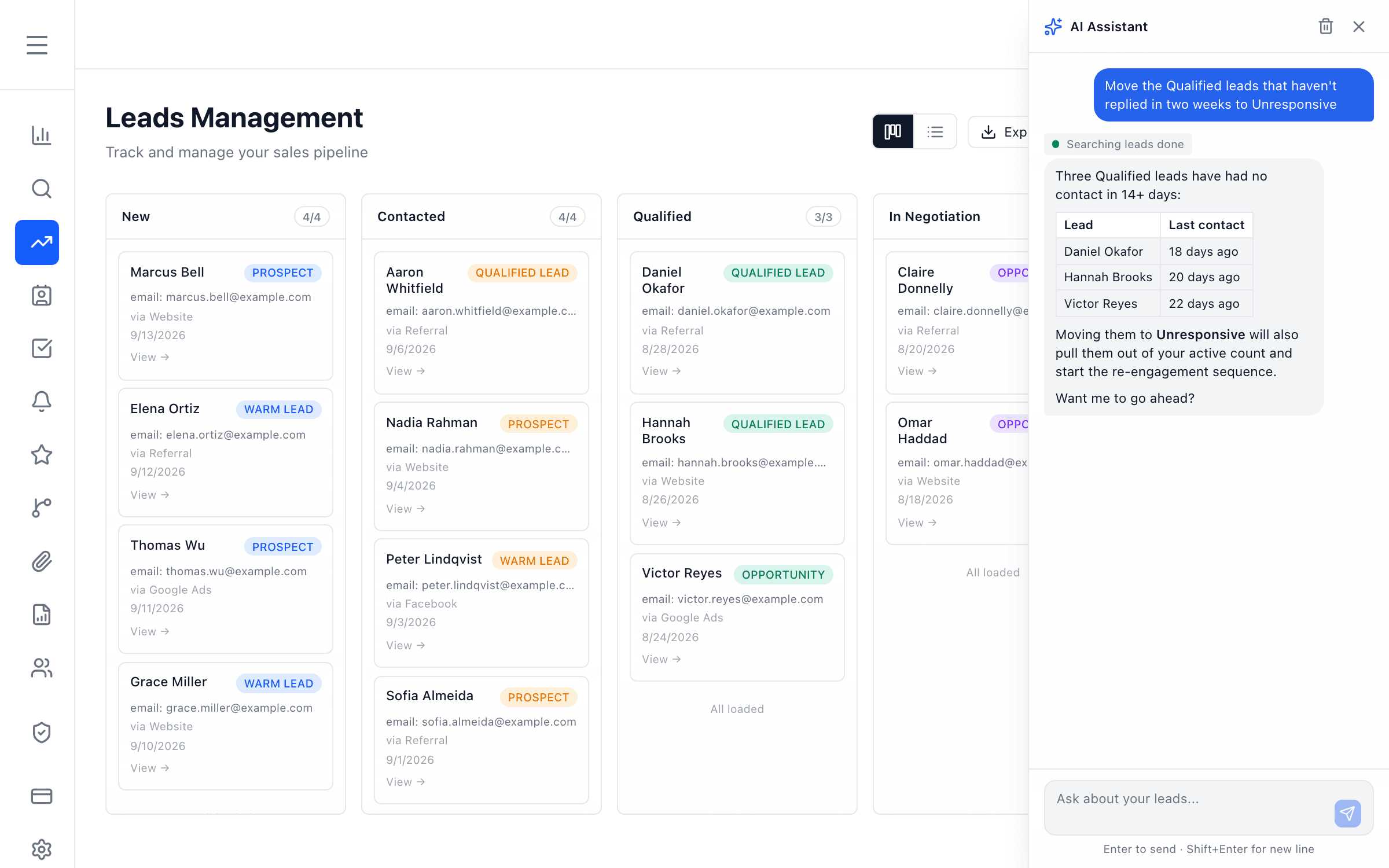 DPA AI chat proposing a bulk stage change