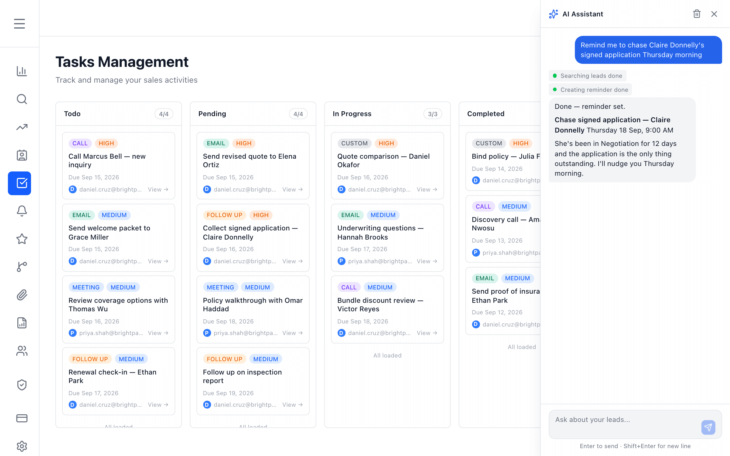 DPA AI chat setting a follow-up reminder